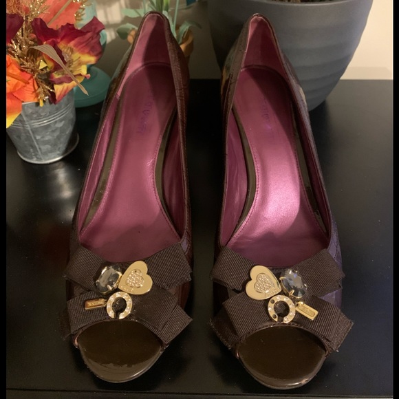 Coach Poppy Jaden Brown Patent Wedges Size 9.5 - Picture 2 of 7